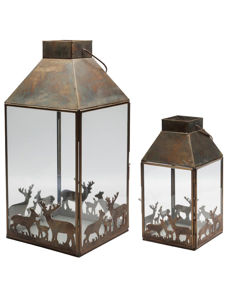 S/2 brass lanterns with deer family - 2