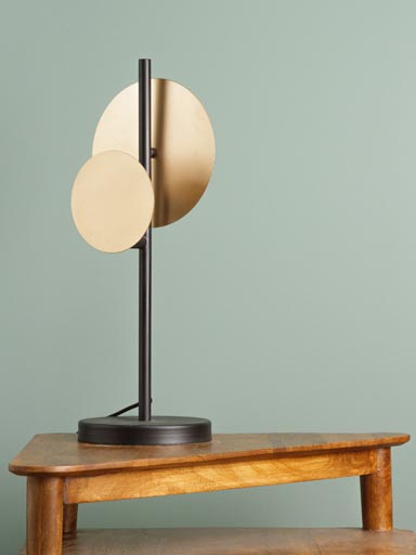 LAMPE double disque d'or base noire