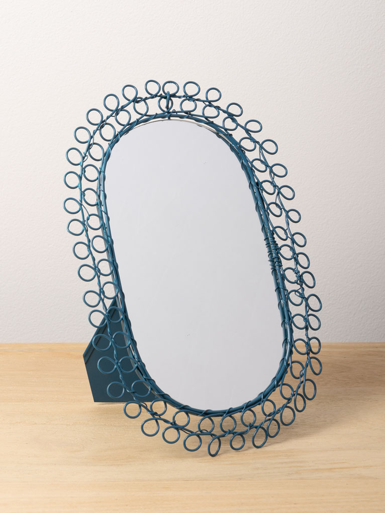 Miroir ovale fil tressé bleu - 1