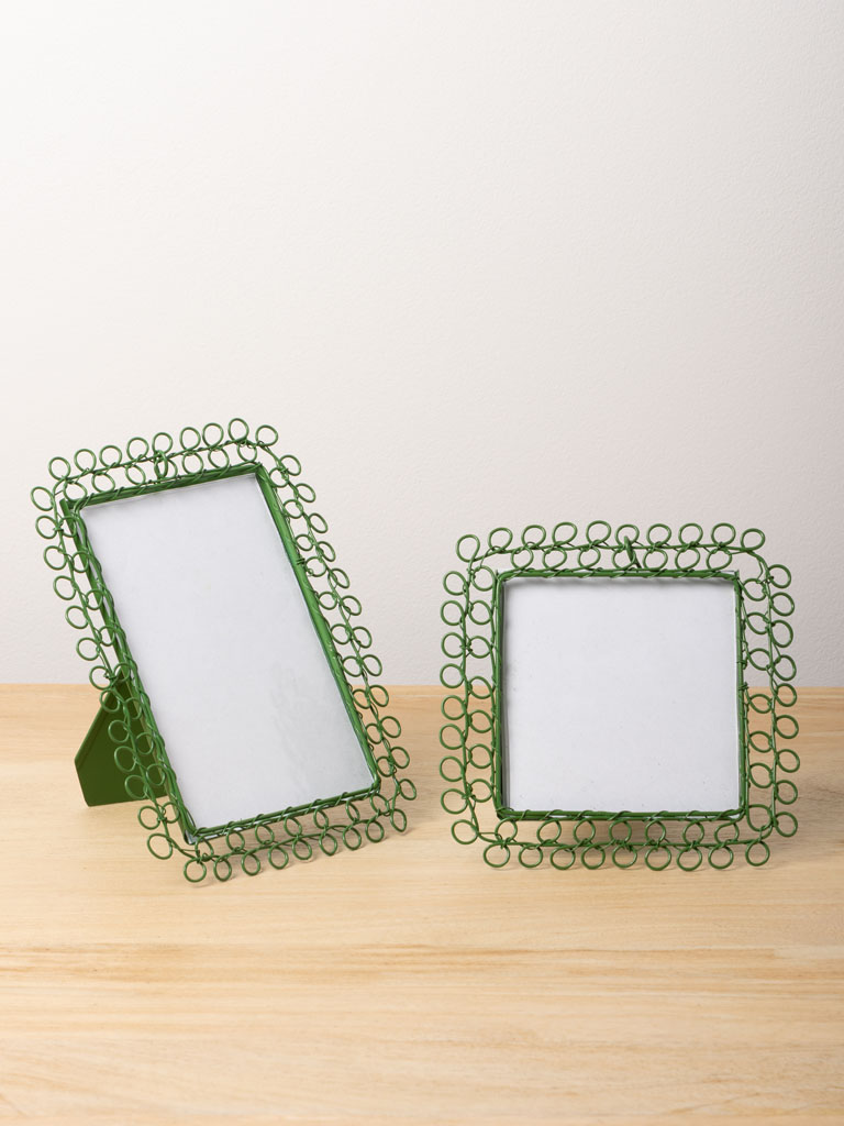 S/2 braided green metal photo frames - 1