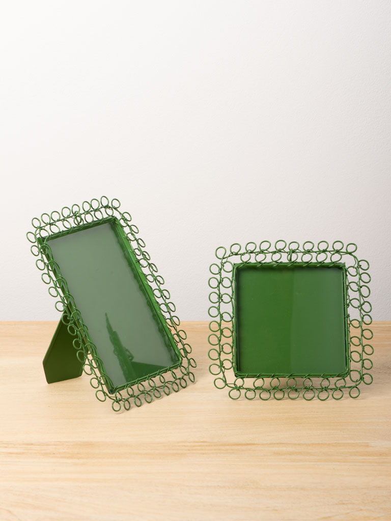 S/2 braided green metal photo frames - 3