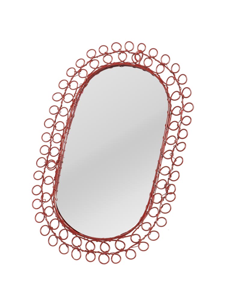 Miroir ovale fil tressé rouge - 2