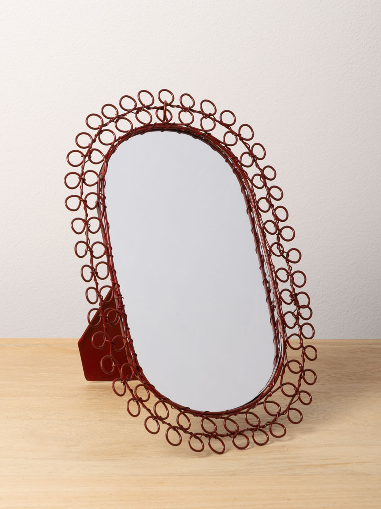 Miroir ovale fil tressé rouge - 1