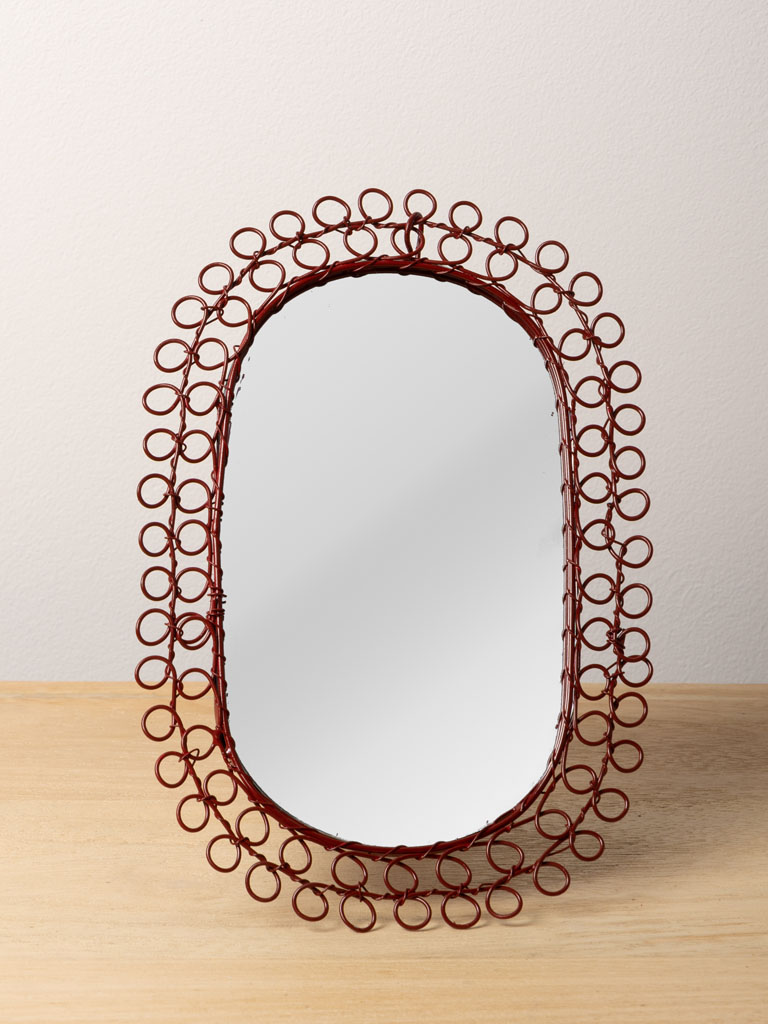 Miroir ovale fil tressé rouge - 3