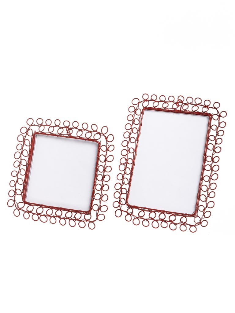 S/2 braided red metal photo frames - 2