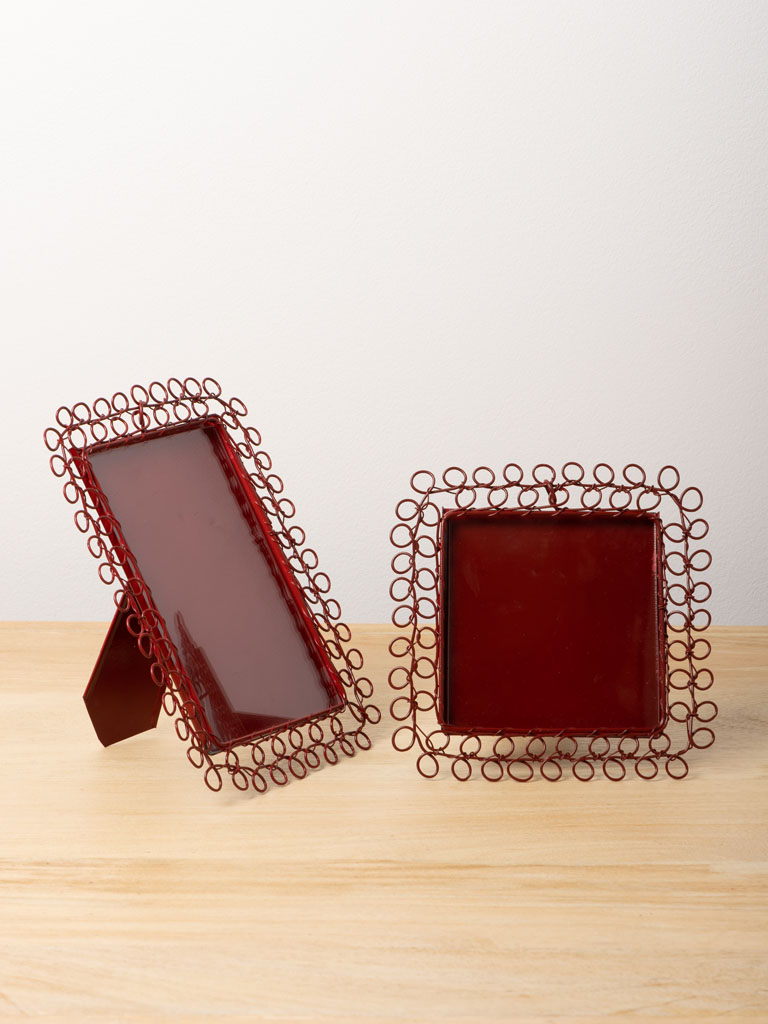 S/2 braided red metal photo frames - 3