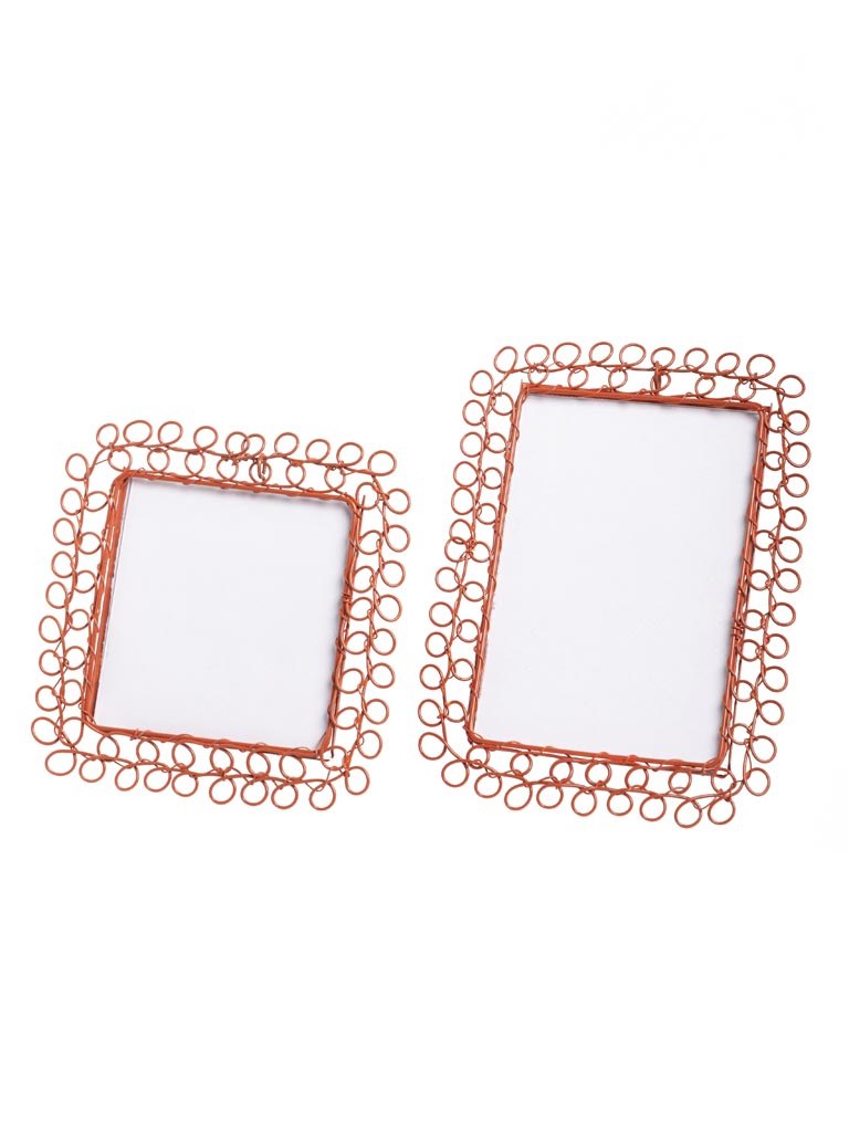 S/2 braided orange metal photo frames - 2