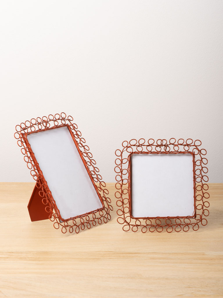 S/2 braided orange metal photo frames - 1