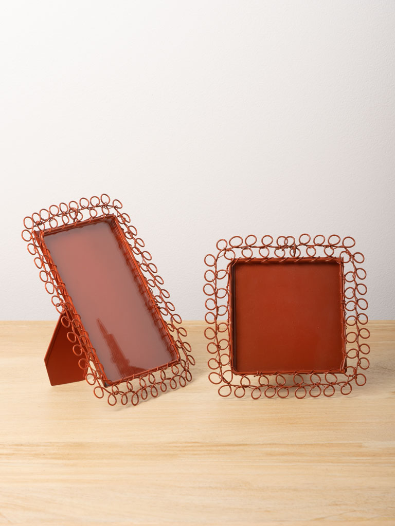 S/2 braided orange metal photo frames - 3