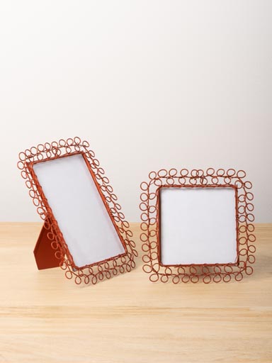 S/2 braided orange metal photo frames