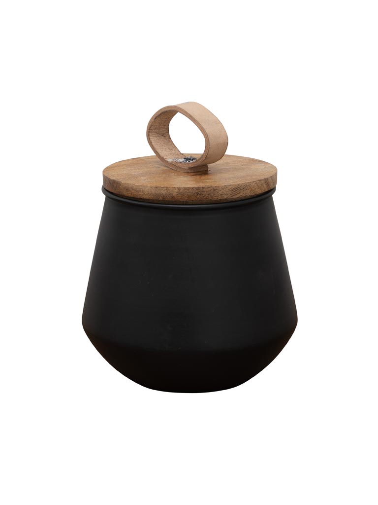 Candle in black pot with wood and leather lid - 2