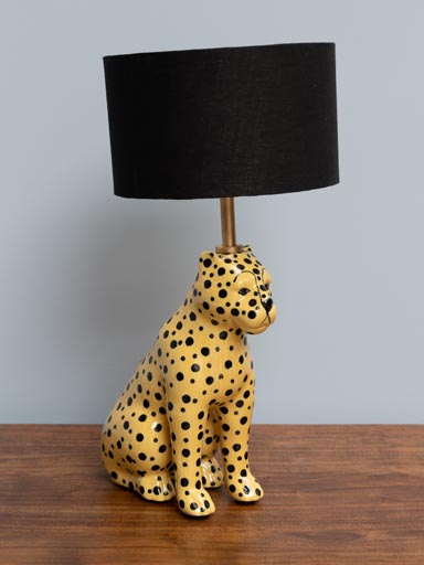 Lamp with ceramic panther and black & gold shade