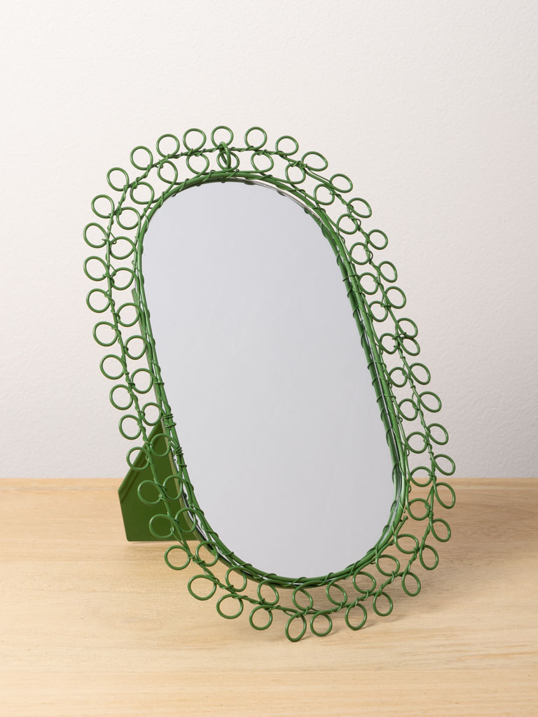 Miroir ovale fil tressé vert - 1