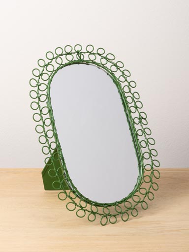 Green oval mirror braided wire