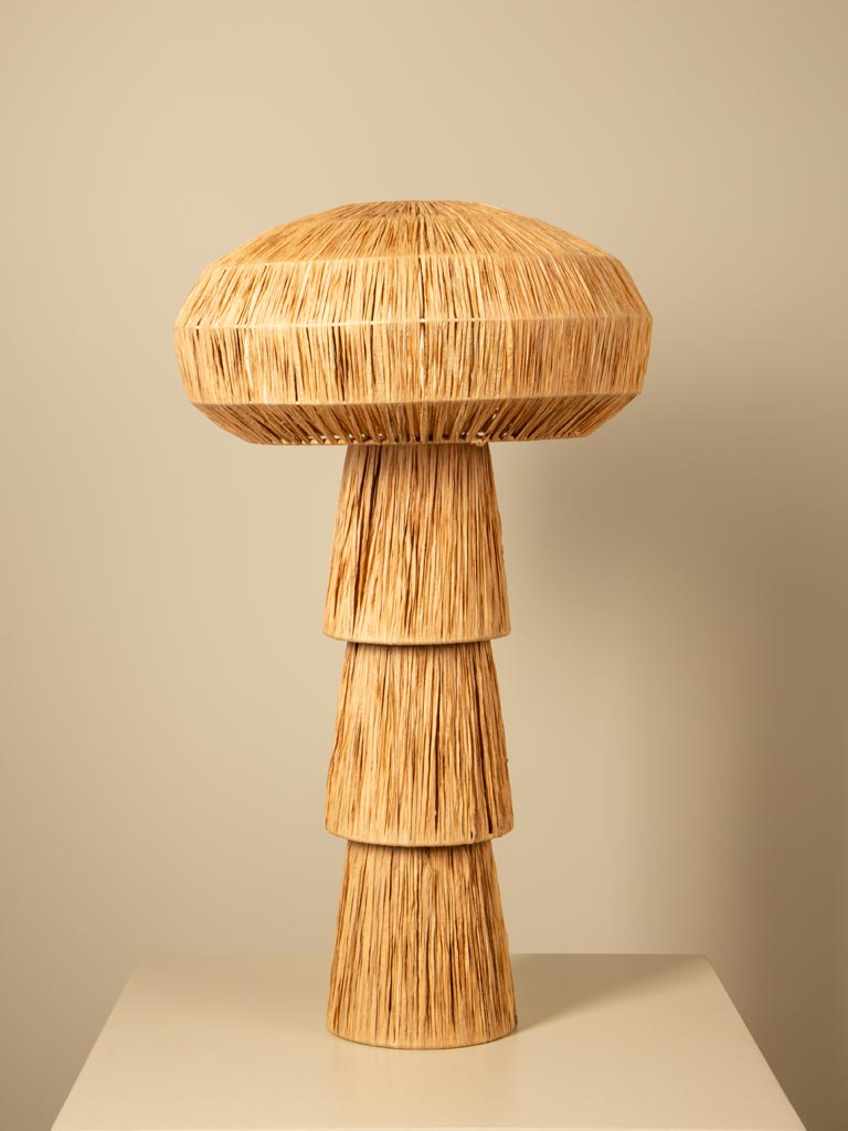 Warm beige raffia mushroom lamp - 1