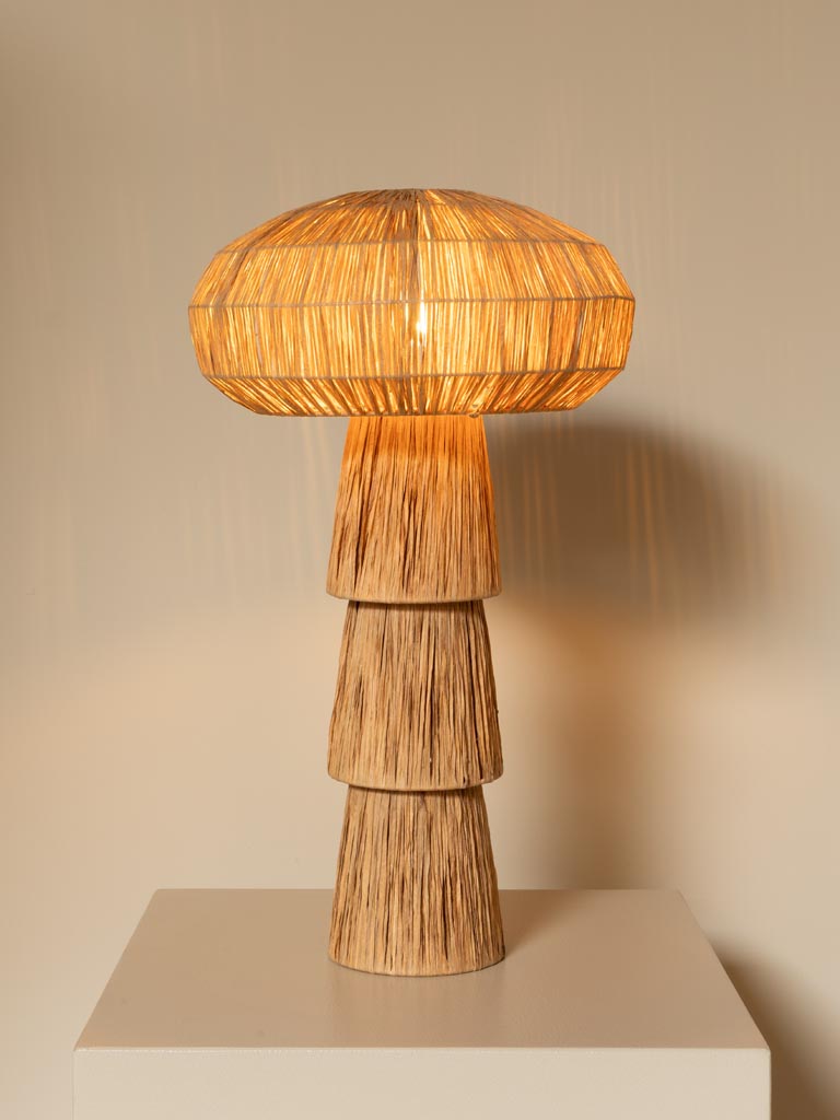 Warm beige raffia mushroom lamp - 4
