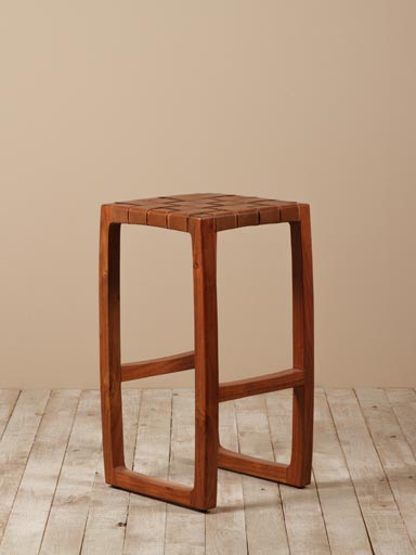 Tabouret de bar acacia et cuir tressé Katanga