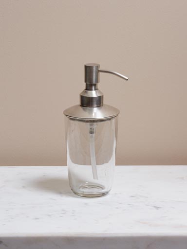 Lotion dispenser antique silver and glass
