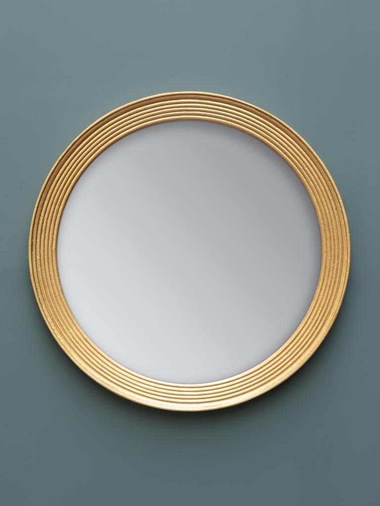 Grand miroir rond contour ligné doré - 1