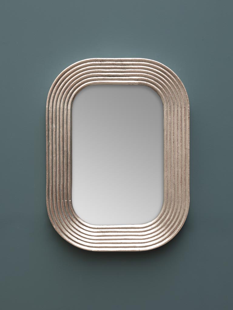Miroir bord arrondi contour ligné argenté - 1