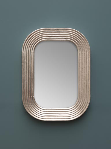 Miroir bord arrondi contour ligné argenté