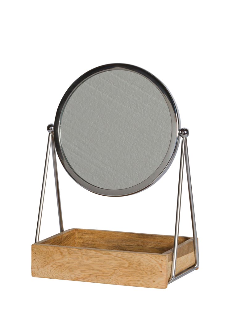 Round vanity mirror with wooden tray - 2