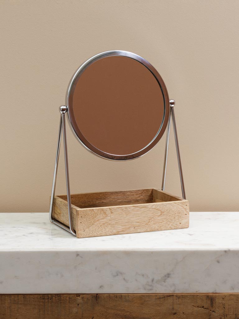 Round vanity mirror with wooden tray - 1