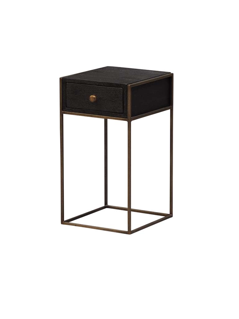 Black bedside table 1 drawer mango wood - 2