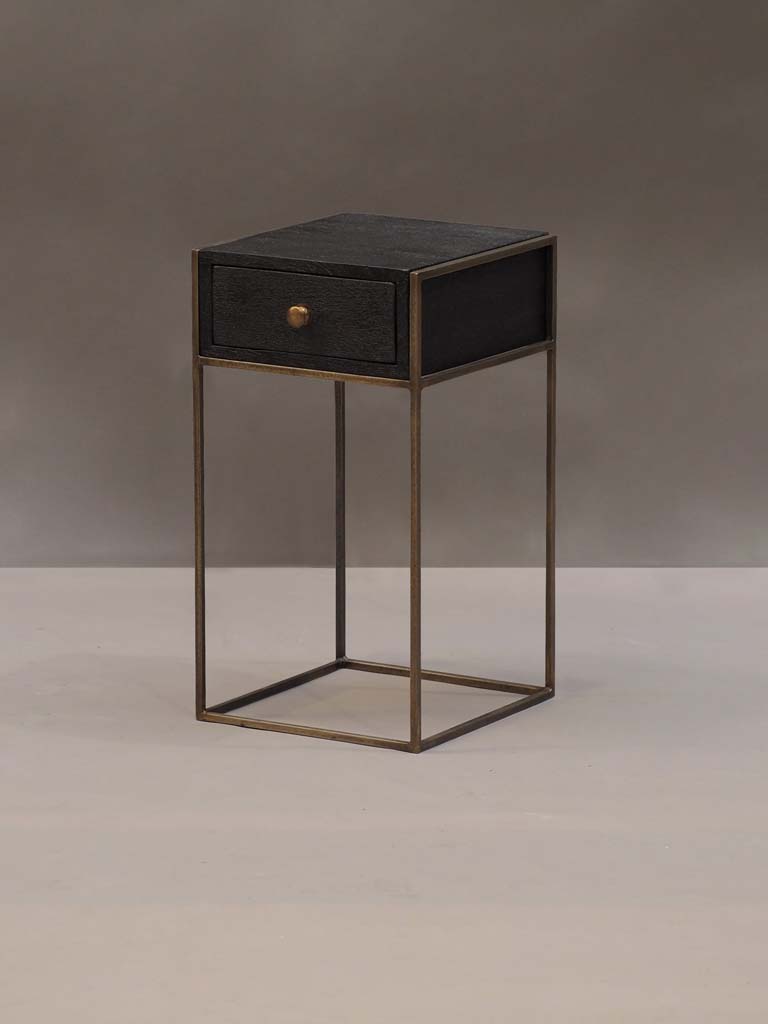 Black bedside table 1 drawer mango wood - 1