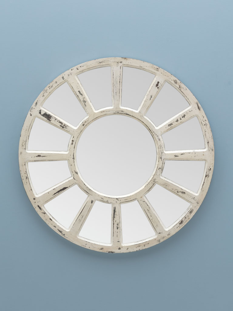 Round mirror antique white patina - 1