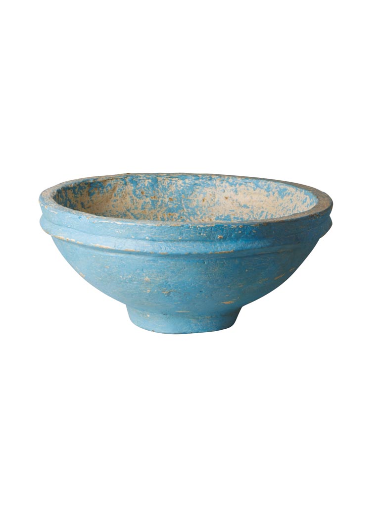 Light blue round paper mache bowl - 2