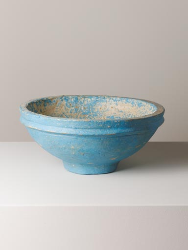 Light blue round paper mache bowl