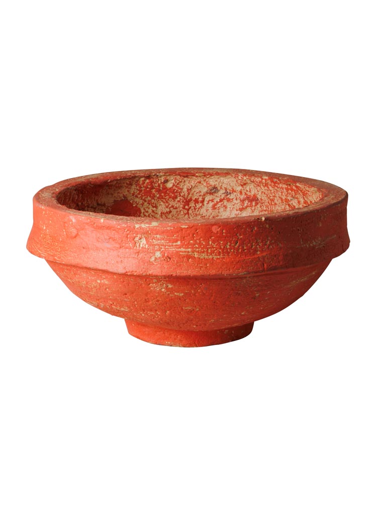 Red round paper mache bowl - 2