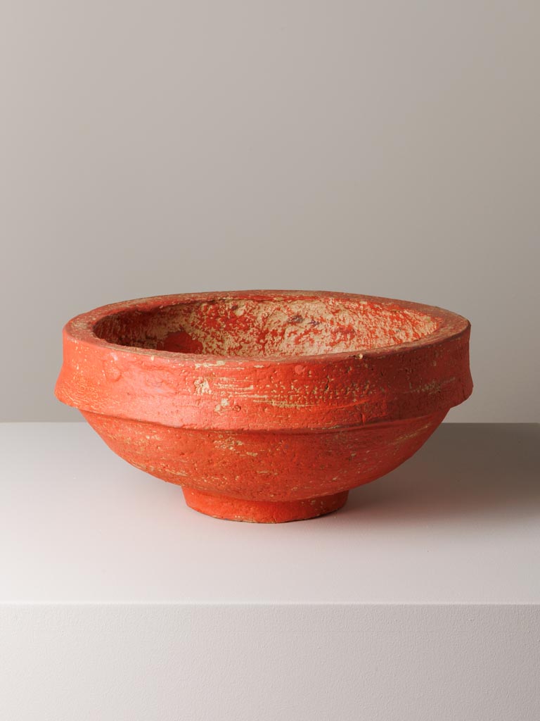 Red round paper mache bowl - 1