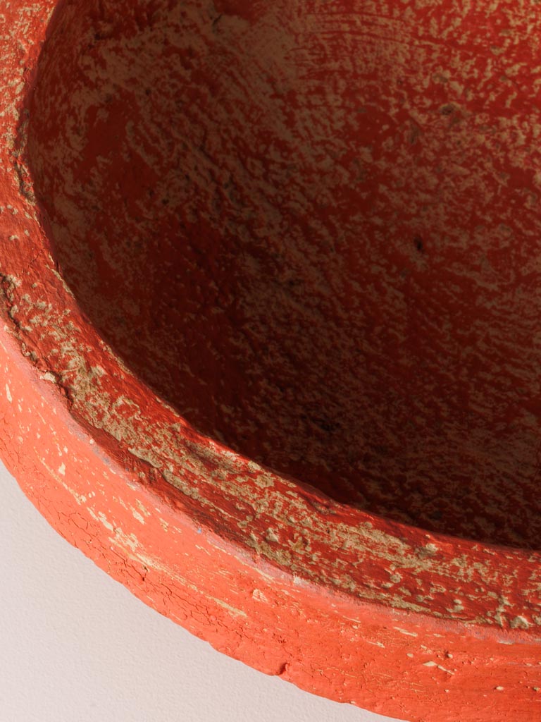 Red round paper mache bowl - 4