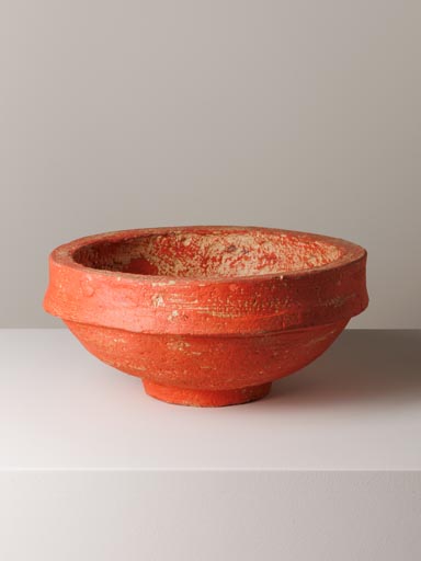 Red round paper mache bowl