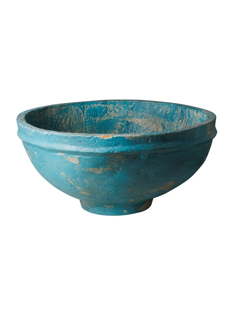 Blue round paper mache bowl - 2