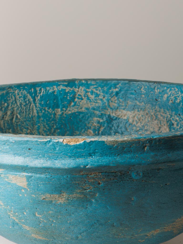 Blue round paper mache bowl - 3