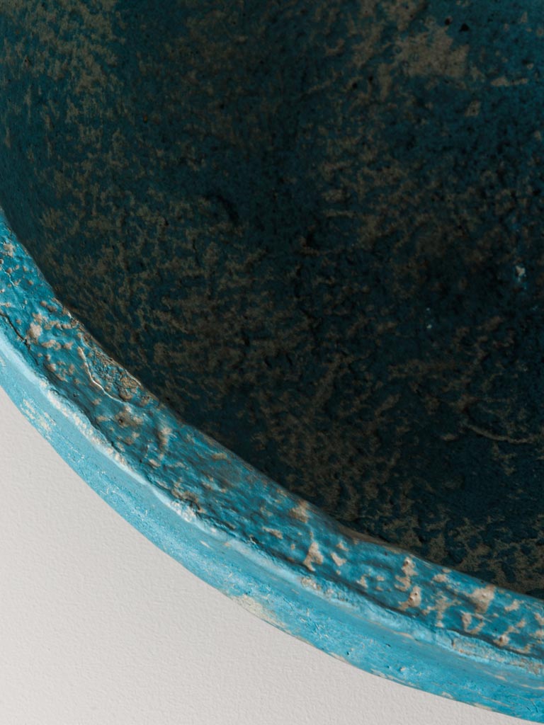 Blue round paper mache bowl - 4