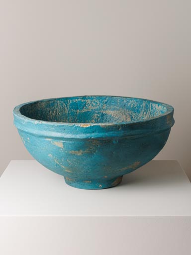 Blue round paper mache bowl