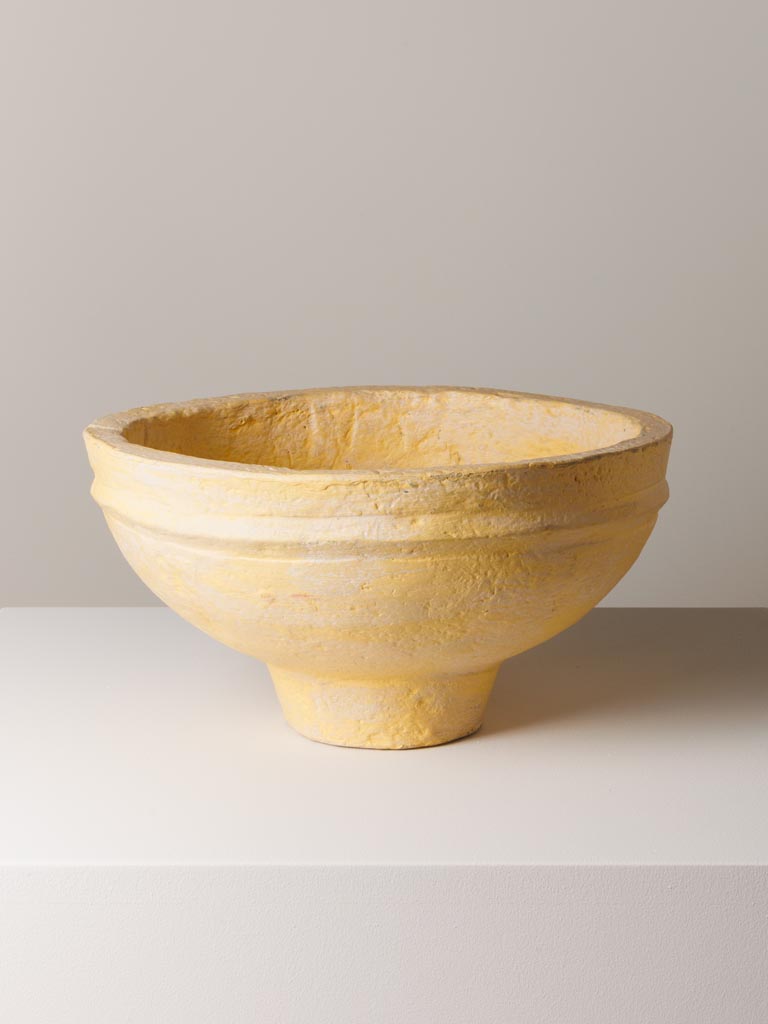 Yellow round paper mache bowl - 1