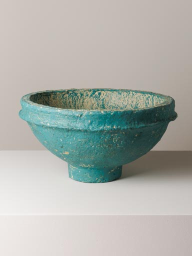 Round green paper mache bowl