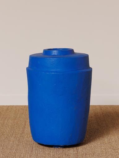Blue paper mache pot