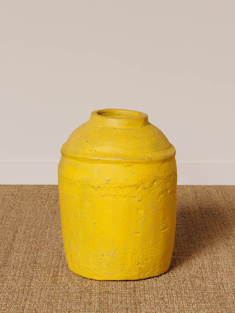 Yellow paper mache pot - 1