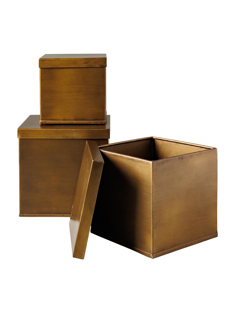 S/3 large square boxes bronze patina - 2