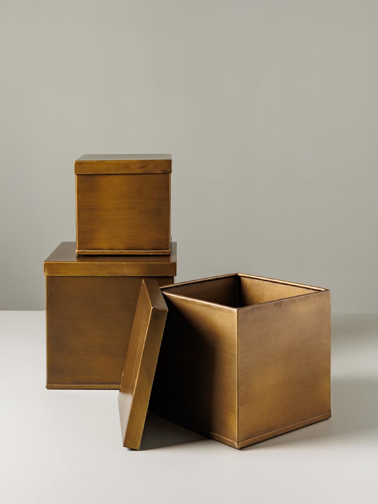 S/3 large square boxes bronze patina - 1