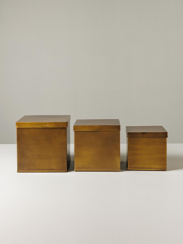 S/3 large square boxes bronze patina - 3