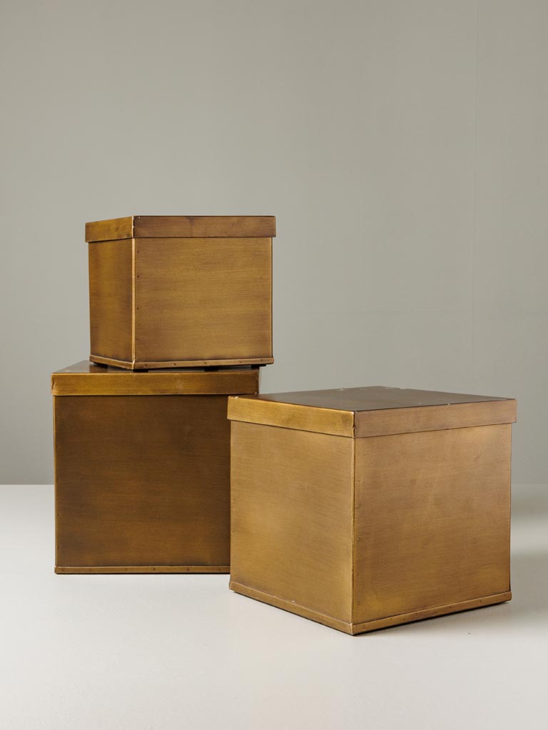 S/3 large square boxes bronze patina - 4