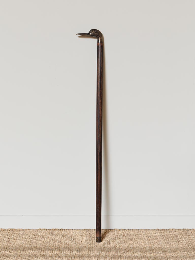 Walking stick in acacia with brass duck head - 1