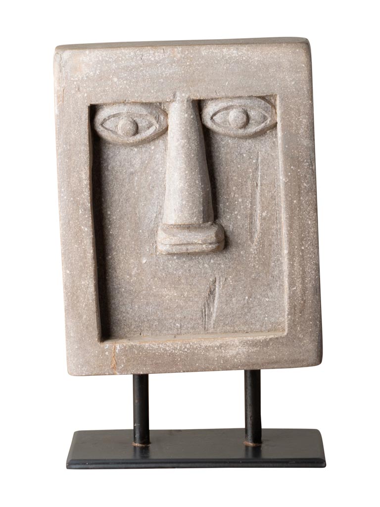 Large Moaï head greyish wood on iron stand - 2